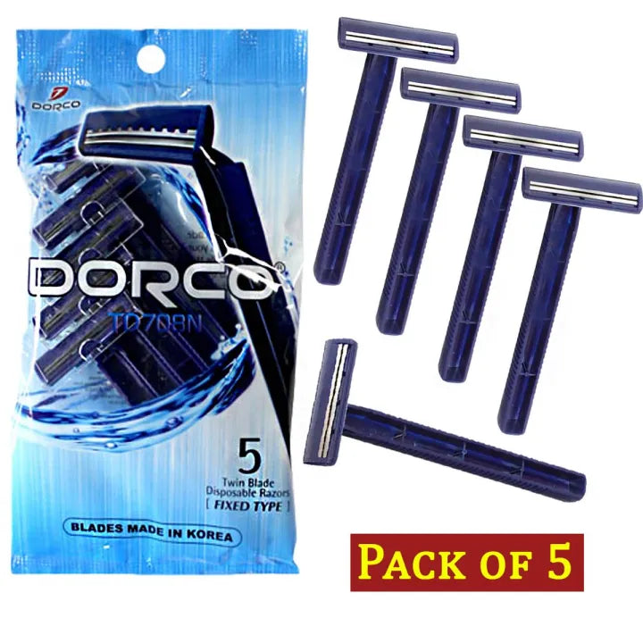 DORCO Razor for Men - Pack of 5 Pcs Dorco Disposable Razor - TD708N - Twin Blade Disposable Razor